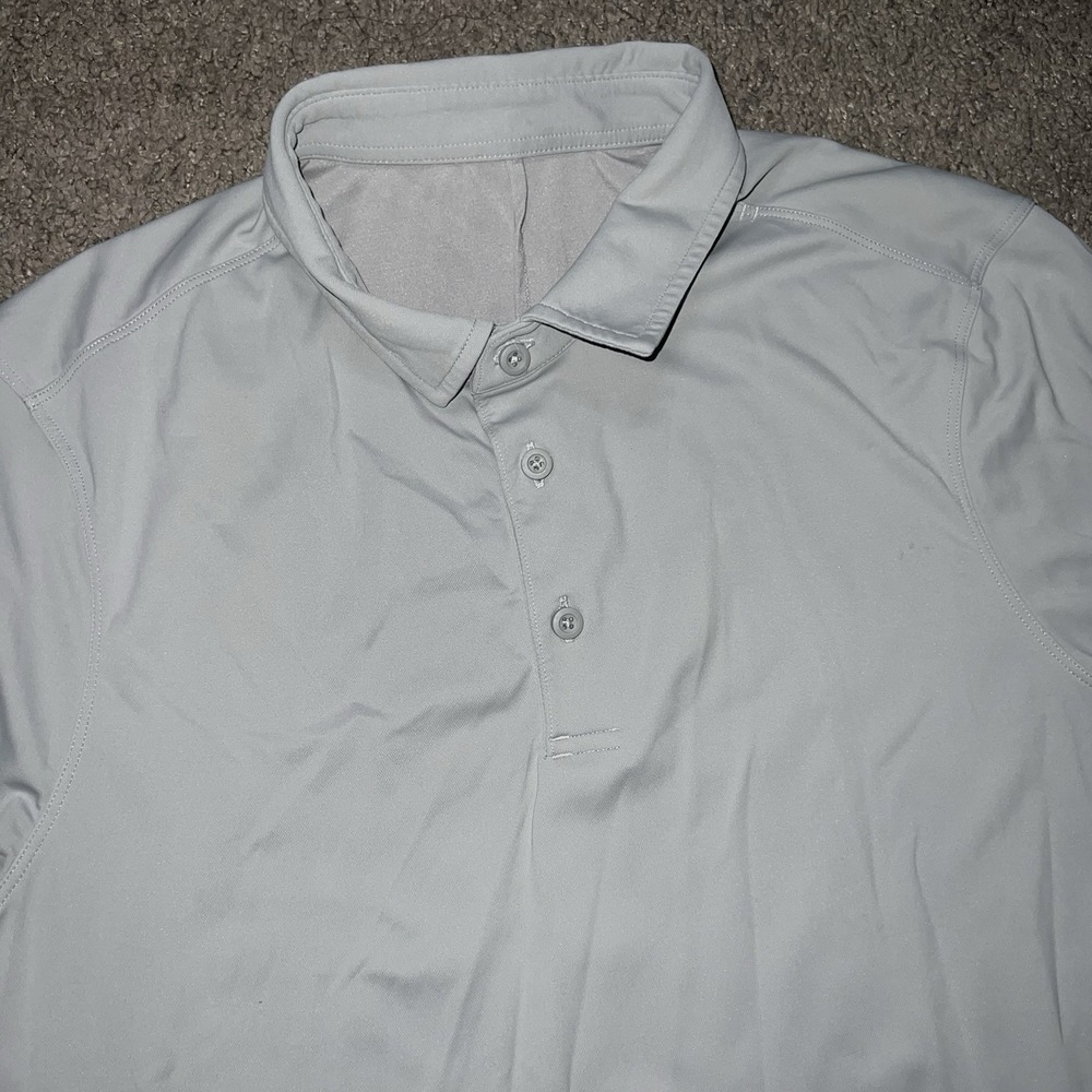 Lululemon Soft Jersey Polo Shirt Mens Medium Gray Heather Short Sleeve Athletic